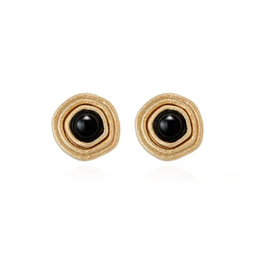 NEVERFAR Black Agate S925 Sterling Silver Stud Stud Earrings Unisex