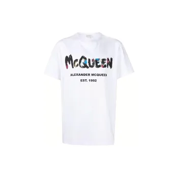 Alexander McQueen Watercolour Graffiti Logo Printed Crewneck T Shirt