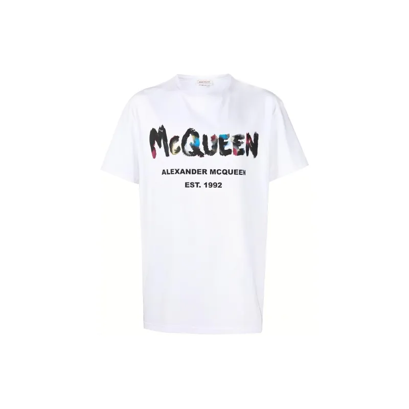 Alexander McQueen Watercolour Graffiti Logo Printed Crewneck T Shirt-0