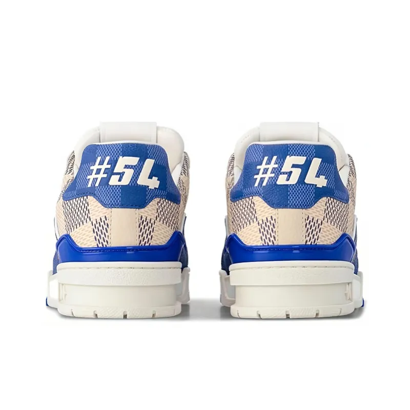 LOUIS VUITTON Trainer Low Top Skateboard Shoes Men's Blue Beige-3