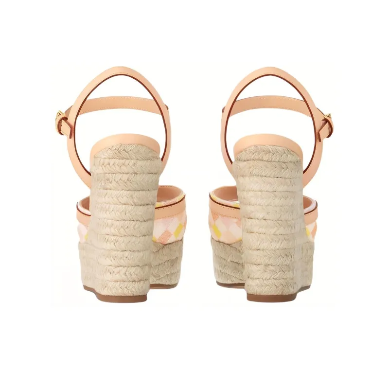 LOUIS VUITTON Damierlicious Strap Sandals 8cm Women's Orange-3