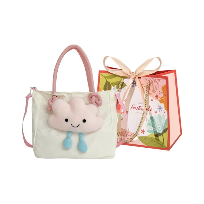 Cwatcun Nylon Shoulder Bag Women's White Star Pattern/White Cloud Pattern-3
