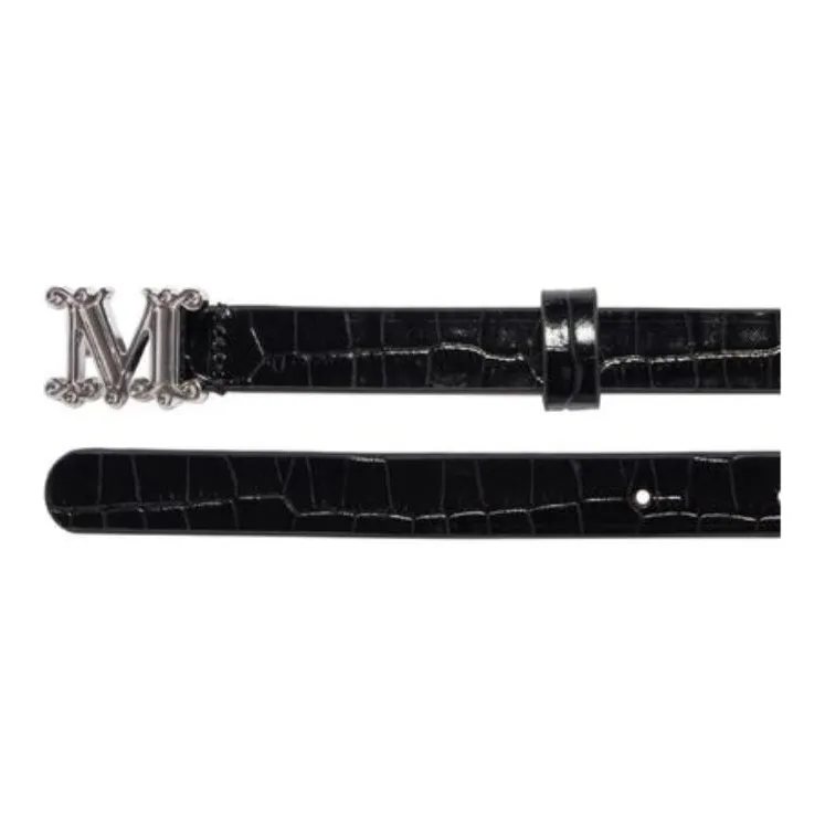 MaxMara Badge Design Calfskin Leather Belts Women's Camel/Black Width 1.5CM-3