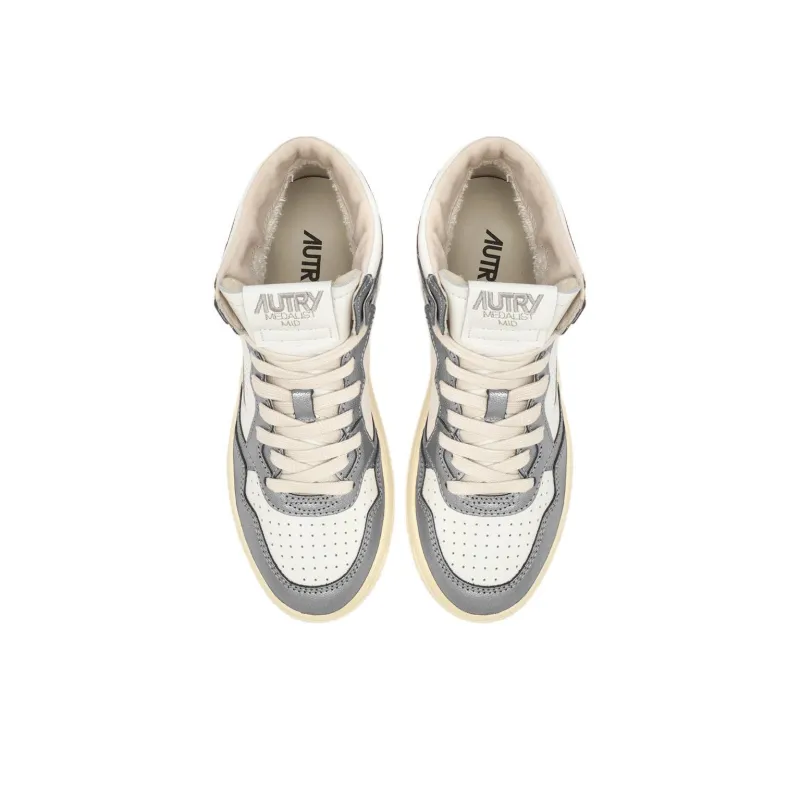 AUTRY Medalist High Top Skateboard Shoes Women's White Silver-2