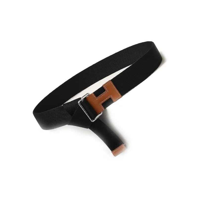 HERMES Logo Design Smooth Buckle - Leather Belts Men's Black Width: 4CM-2