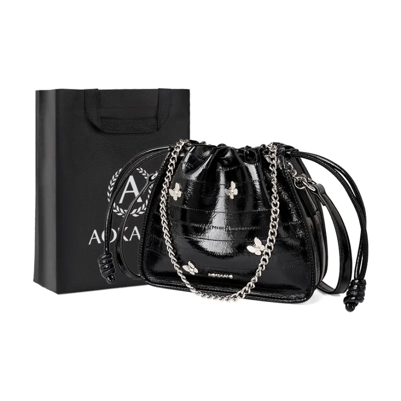 AOKANG Cow Leather Commute Bag, Crossbody Bag, Shoulder Bag Regular Women's Starlight Silver/Ecru/Classic Black-8
