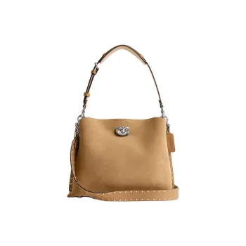 COACH Willow Suede With Refined Calfskin Shoulder Bag, Crossbody Bag, Handbag Large Size Women's Peanut