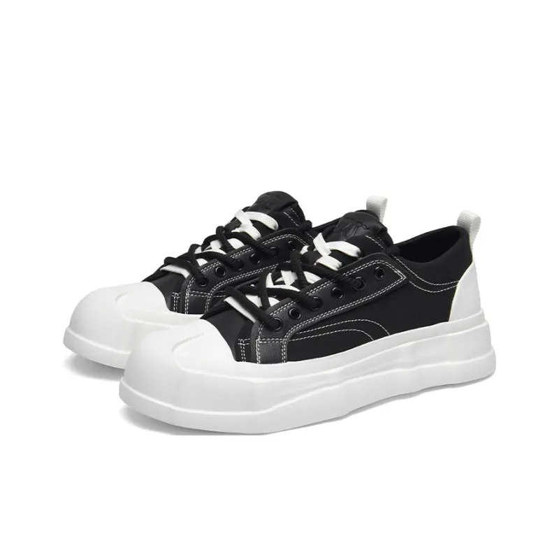Cabbeen Preppy Big Head Platform Wear-Resistant Slip-Resistant Low-Top Skateboard Shoes Men's Black-2