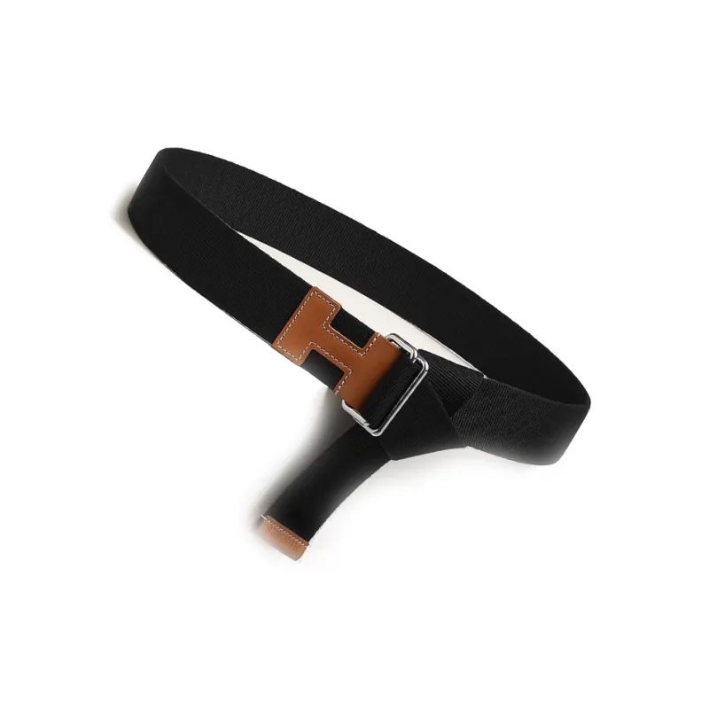 HERMES Logo Design Smooth Buckle - Leather Belts Men's Black Width: 4CM-1