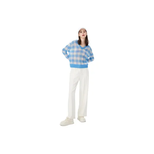 Hopeshow Sweaters Women's Blue Plaid