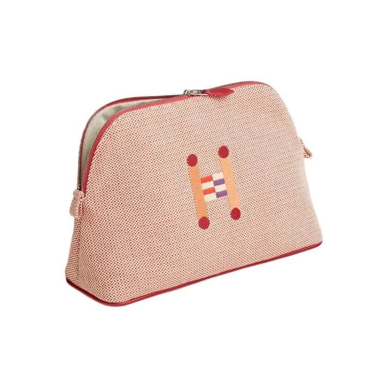 HERMES Bolide 100% Cotton Bowling Bag Storage Bag Medium Size Women's Orange-1