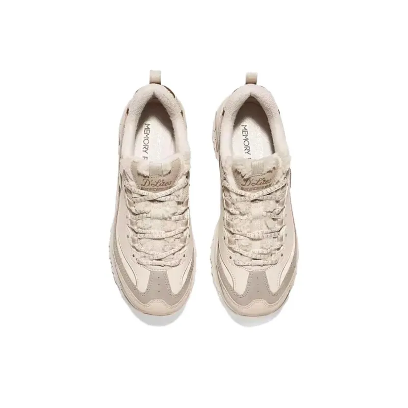 Skechers DLITES Cushioning Anti-Slip Wear-Resistant Coverage Support Warm Low-Top Chunky Sneakers Women's Beige Brown-3