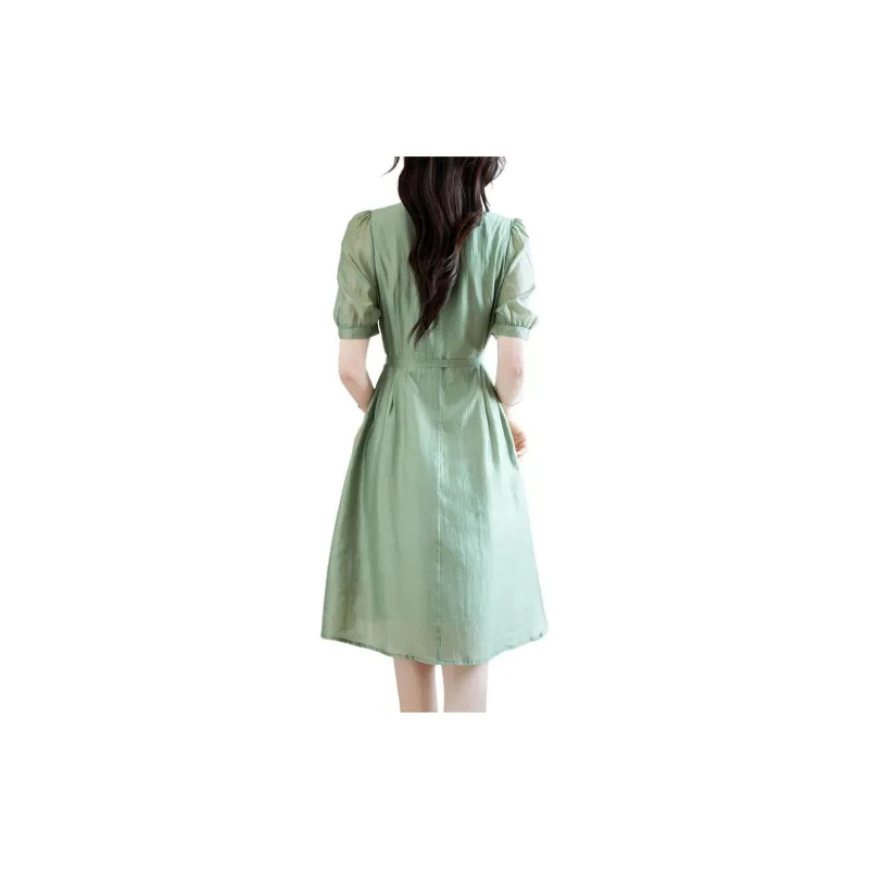 Still Quiet Short Sleeved Dresses Women's Green-1