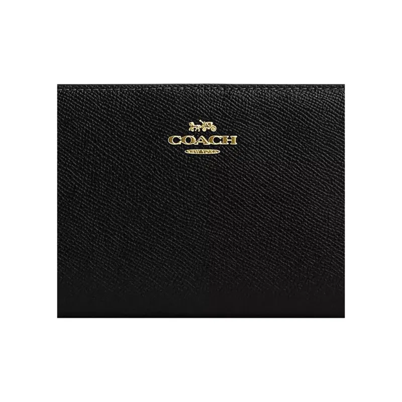 COACH Slim Wallet Cross-Stitch Leather Wallet Small Size Women's Black-3