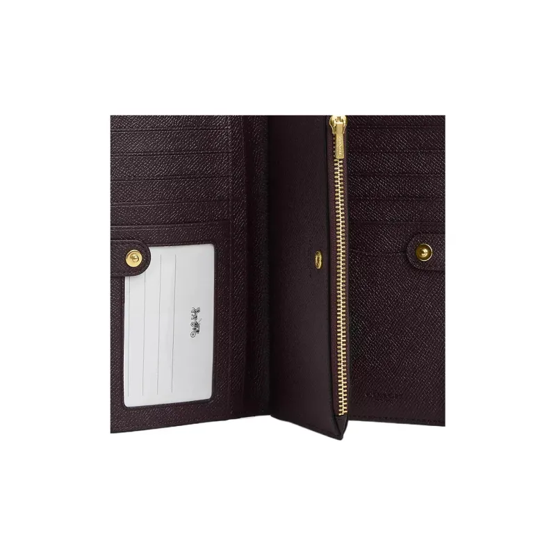 COACH Slim Wallet Cross-Stitch Leather Wallet Small Size Women's Black-2