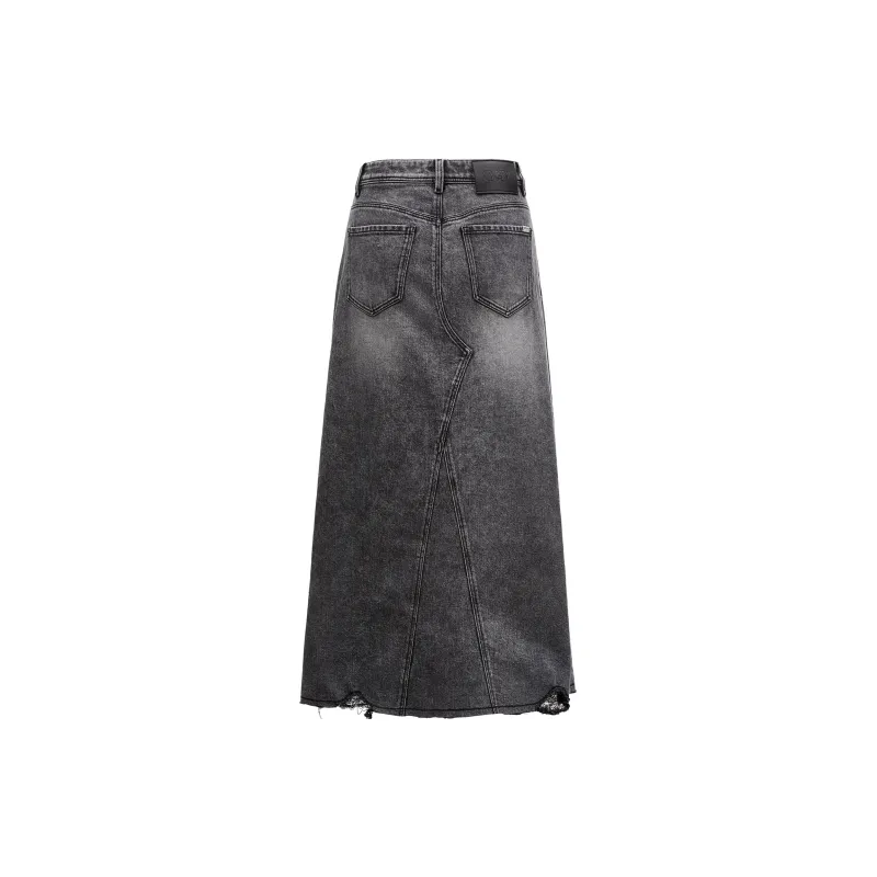 ONLY A Line Long Skirt Women's Dark Denim Gray-1