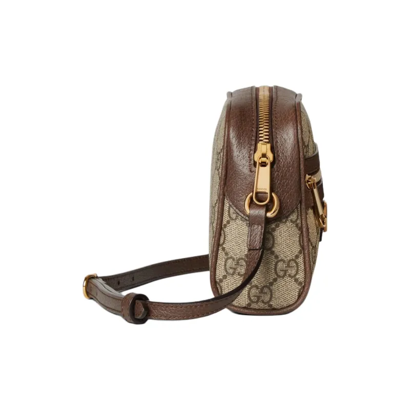 GUCCI Ophidia Canvas With Leather Binding Crossbody Bag Shoulder Bag Women's Beige & Brown-2