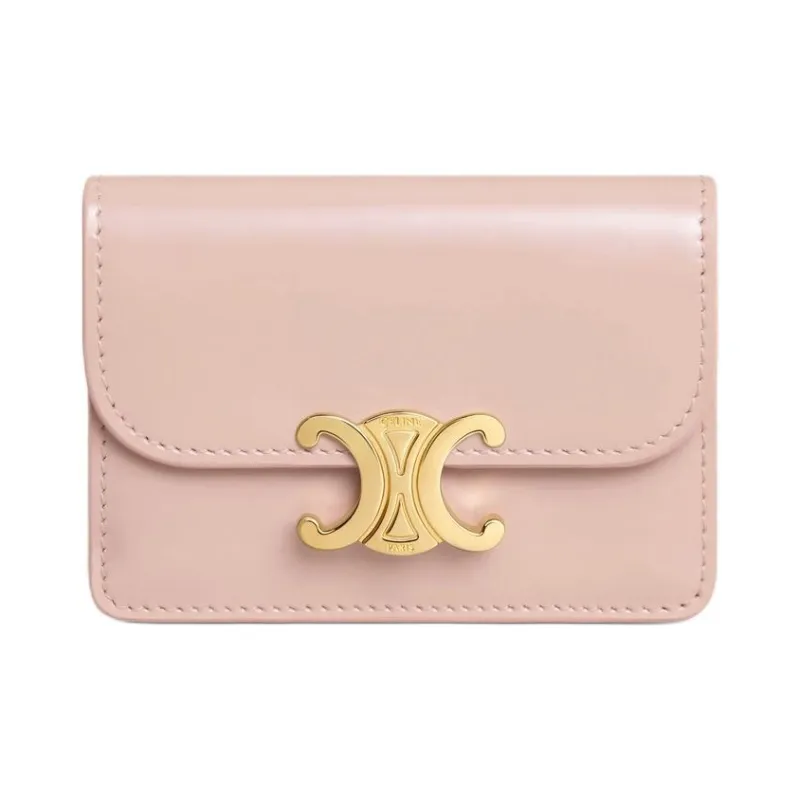CELINE Triomphe Patent Leather Calfskin Card Holder Women's Light Pink-0