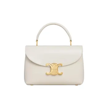 CELINE Lacquered Finish Cow Leather Shoulder Bag, Crossbody Bag, Handbag Regular Women's Cotton White