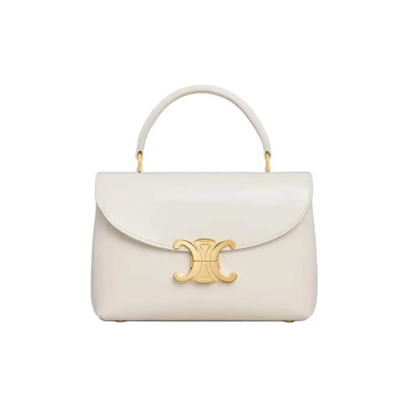 CELINE Lacquered Finish Cow Leather Shoulder Bag, Crossbody Bag, Handbag Regular Women's Cotton White-0