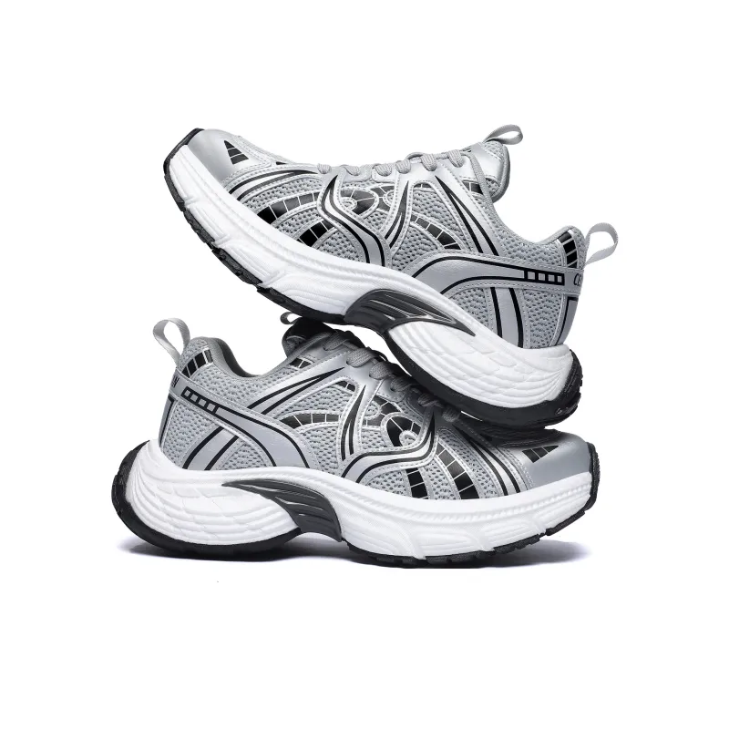 CEDAR HAN Anti Slip Wear Resistant Breathable Lightweight Height Increasing Low Top Chunky Sneakers Unisex Mercury Gray-3