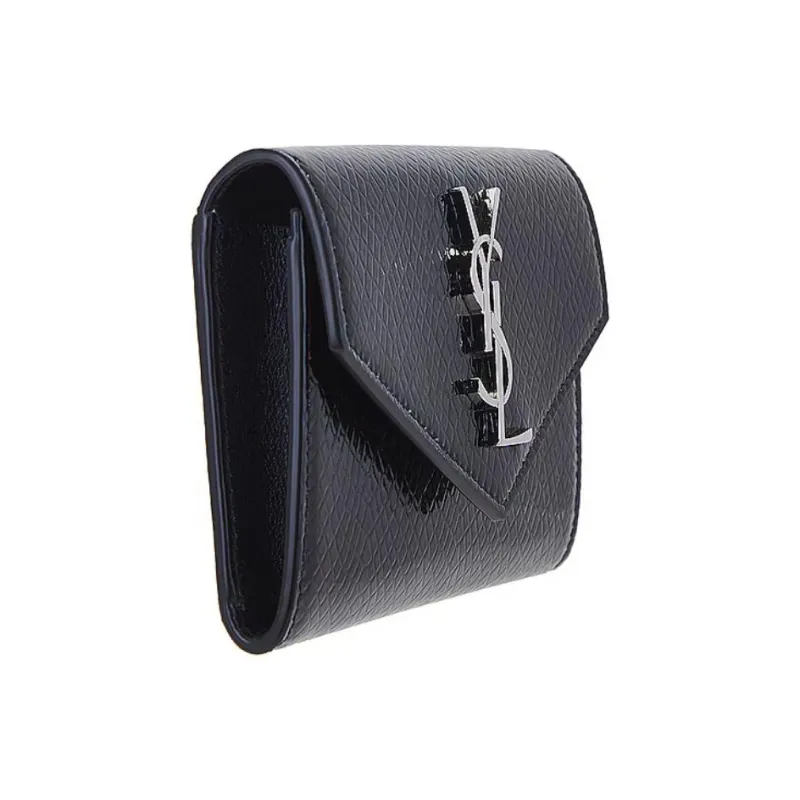 SAINT LAURENT Patent Leather Wallet Small Size Women's Black-1
