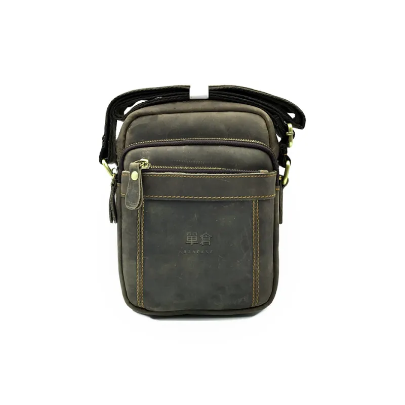 Single Warehouse Cow Leather Crossbody Bag Regular Men's Coffee-0