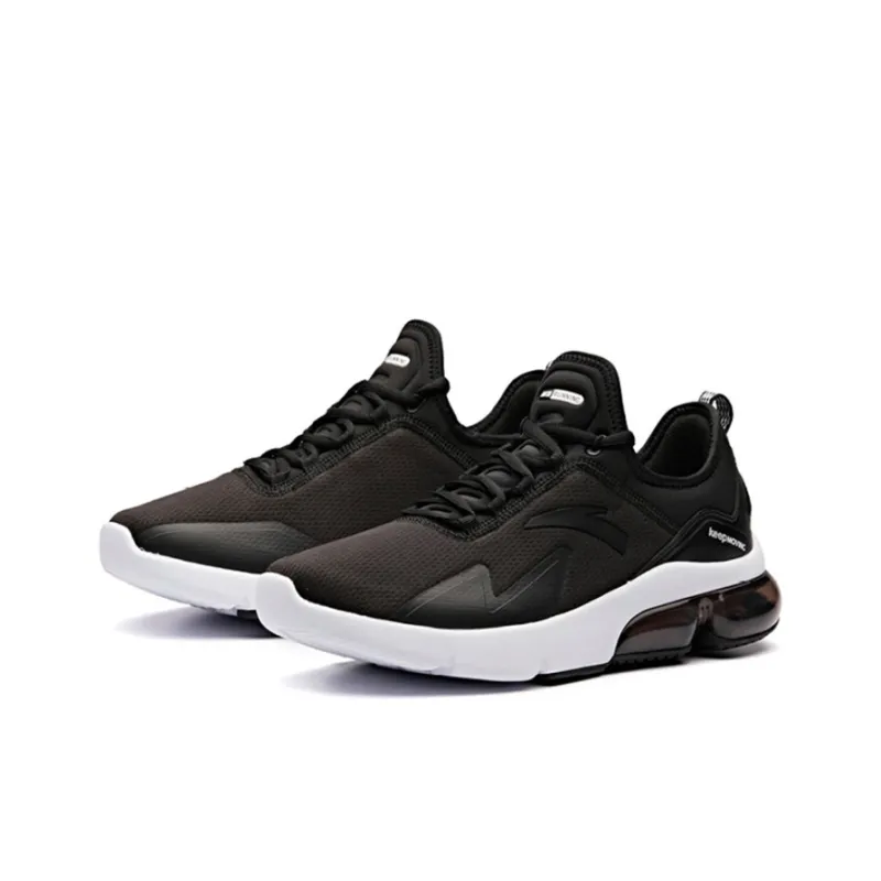 Anta Cushioned Slip Resistant Breathable Coverage Low Top Running Shoes Men's Black White-1