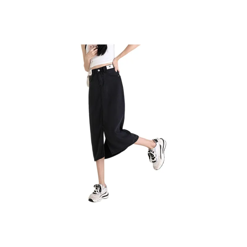 Weixi Denim Long Skirts Women's Black-2