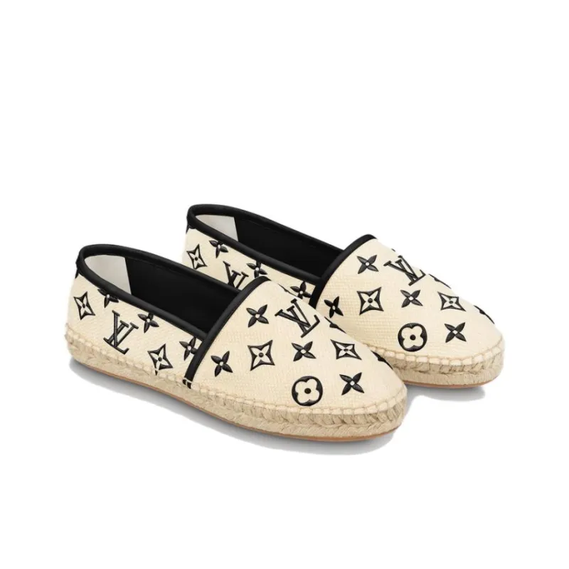LOUIS VUITTON Starboard Flat Espadrille Shoes 'Beige Black Monogram' Women's-1