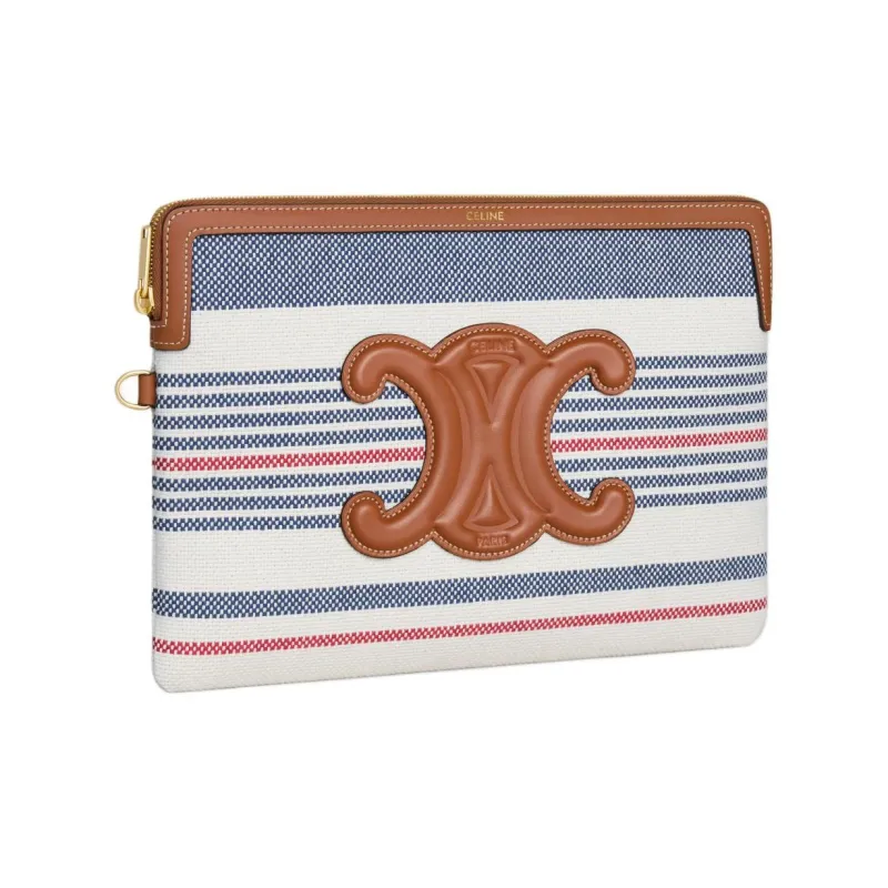 CELINE Striped Fabric With Cow Leather Clutch Small Size Women's Multicolor-2