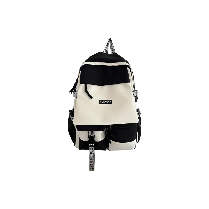 OURFUN Nylon Backpack Regular Unisex Black & White/Light Gray/Black/Blue-0
