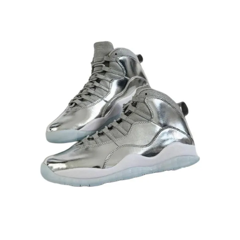 Jordan Air Jordan 10 Anti Slip Wear Resistant High Top Vintage Basketball Shoes Unisex Silver-2