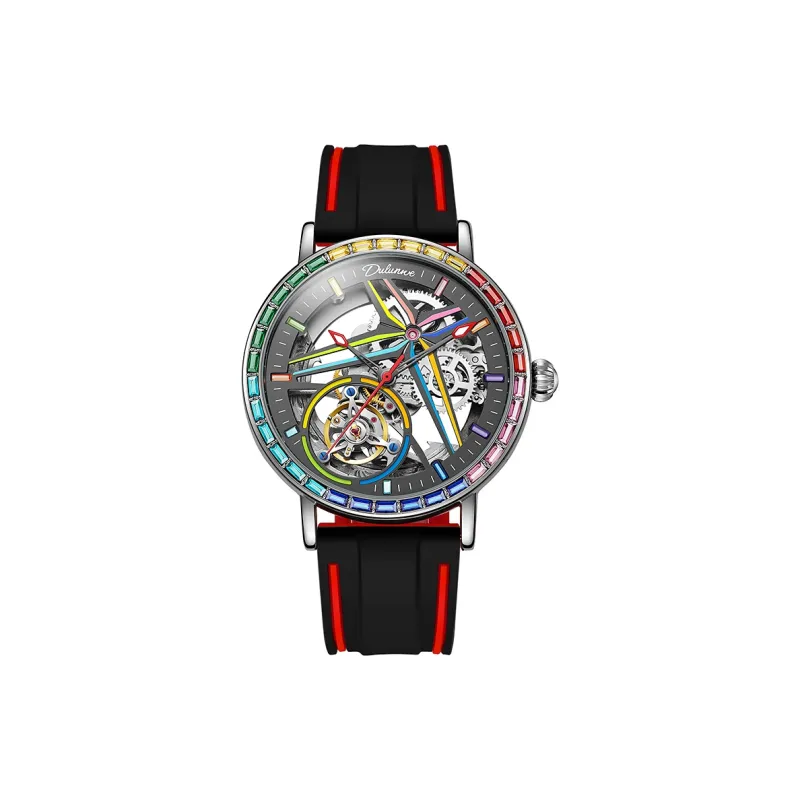 Dulunwe Automatic Mechanical Movement Rubber Band Strap Watch Men's Watches Cut-Out Dial-1