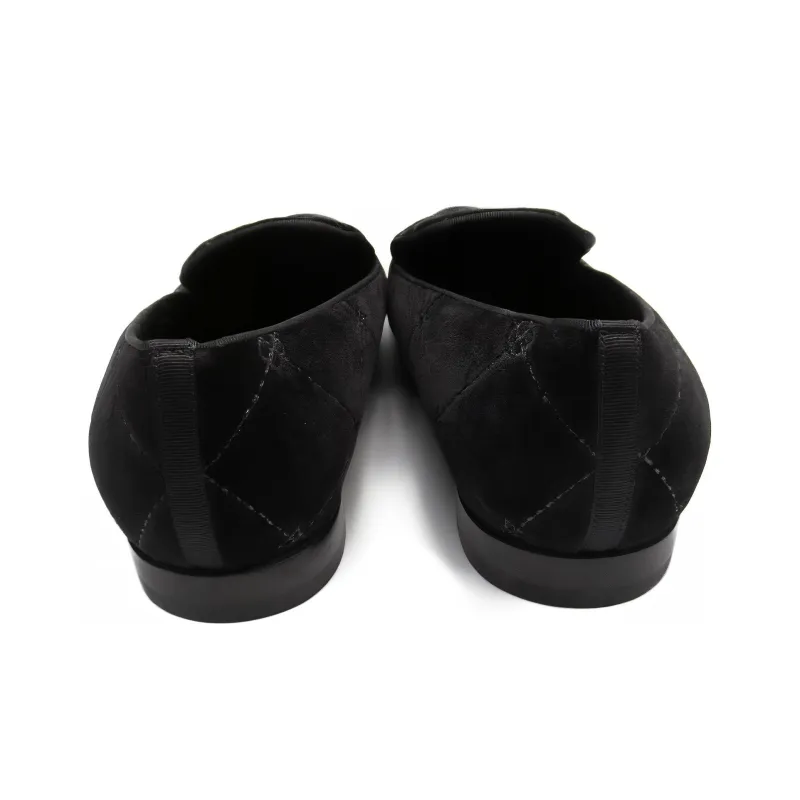 LOUIS VUITTON Auteuil Velvet Loafers 'Black With Silver Logo Lines'-4