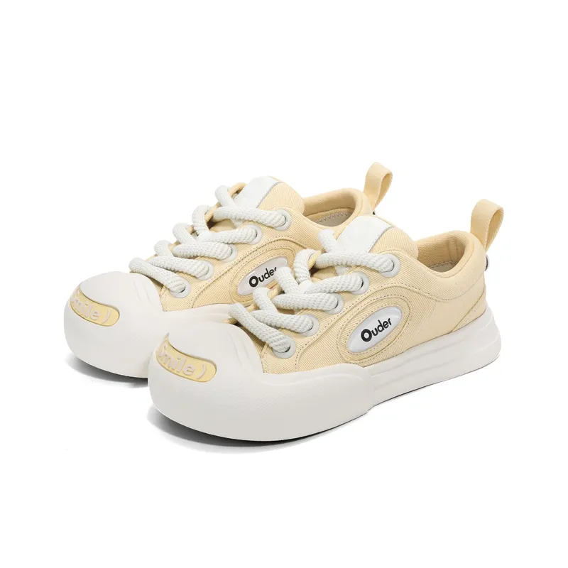 Ouder Smiler Skateboard Shoes Unisex Low Top White-2