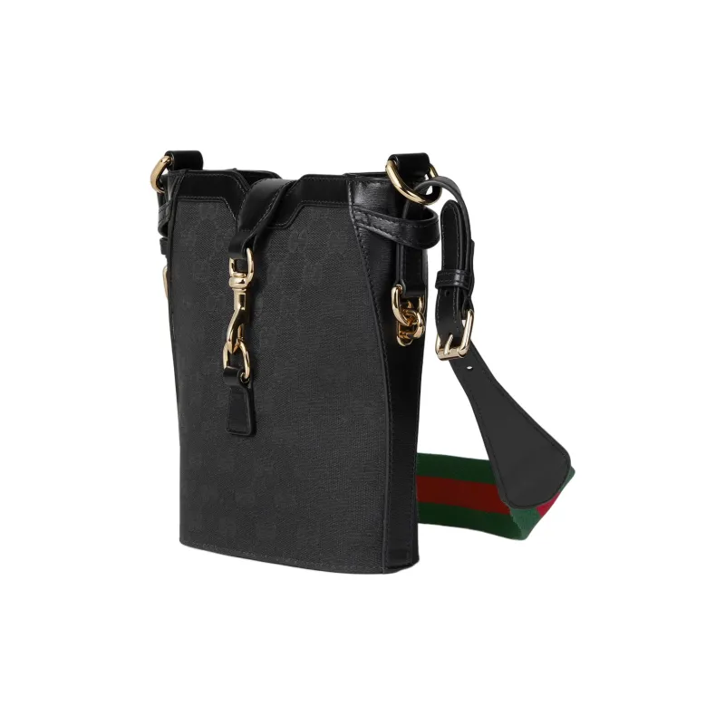 GUCCI Canvas With Leather Trim Bucket Bags Crossbody Bag, Shoulder Bag Mini Women's Black-1