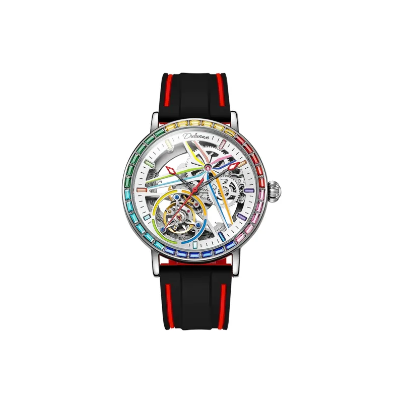 Dulunwe Automatic Mechanical Movement Rubber Band Strap Watch Men's Watches Cut-Out Dial-5