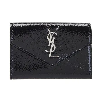 SAINT LAURENT Patent Leather Wallet Small Size Women's Black