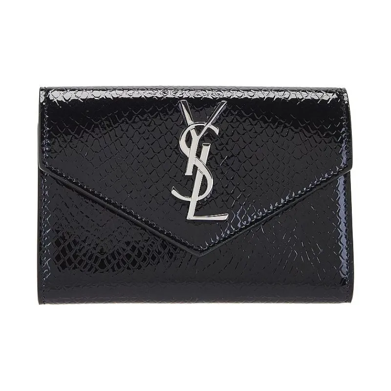 SAINT LAURENT Patent Leather Wallet Small Size Women's Black-0