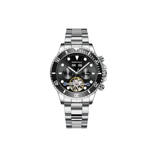 FAIRWHALE Mechanical Movement Metal Strap Watch Men's Watches Black Dial