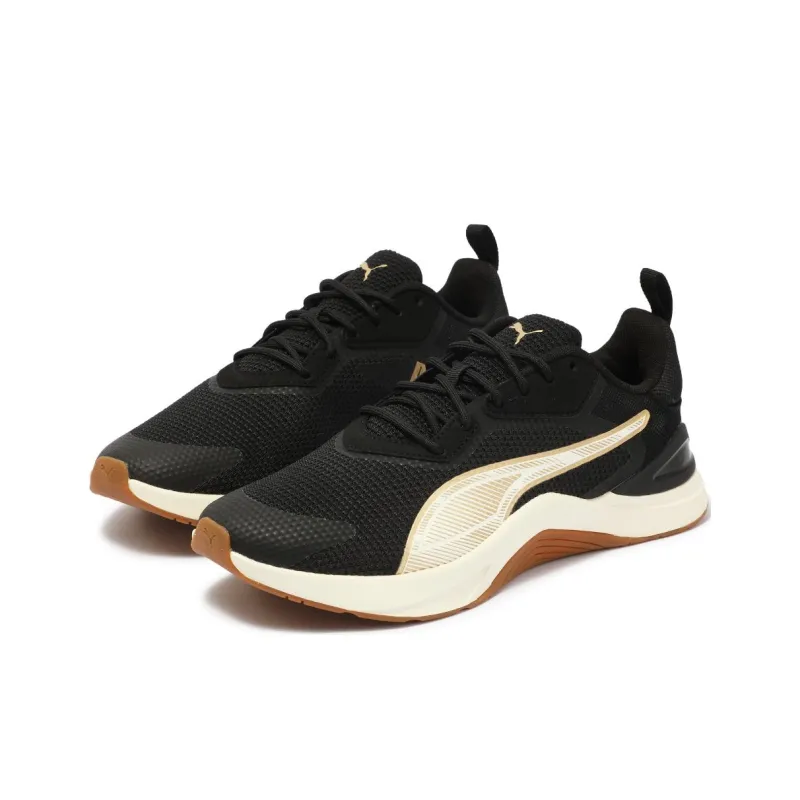 PUMA Infusion Cushioning Support Low Top Training Shoes Women's Black White Gold-2