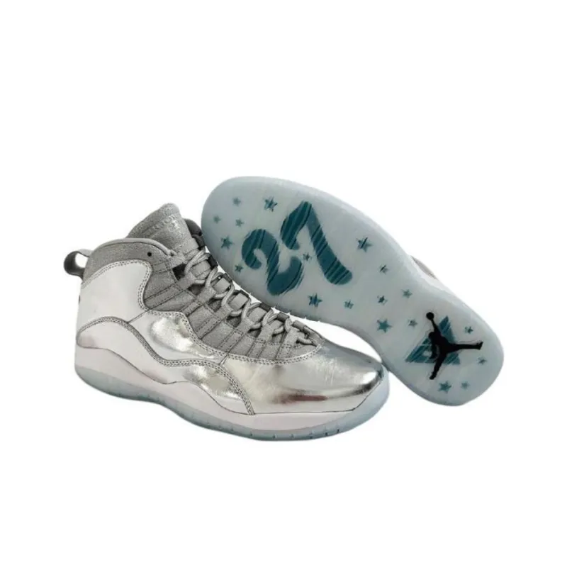 Jordan Air Jordan 10 Anti Slip Wear Resistant High Top Vintage Basketball Shoes Unisex Silver-4
