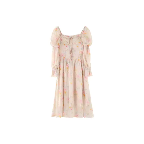 ACAINES Long-Sleeved Dresses Women's Spring Light Peach