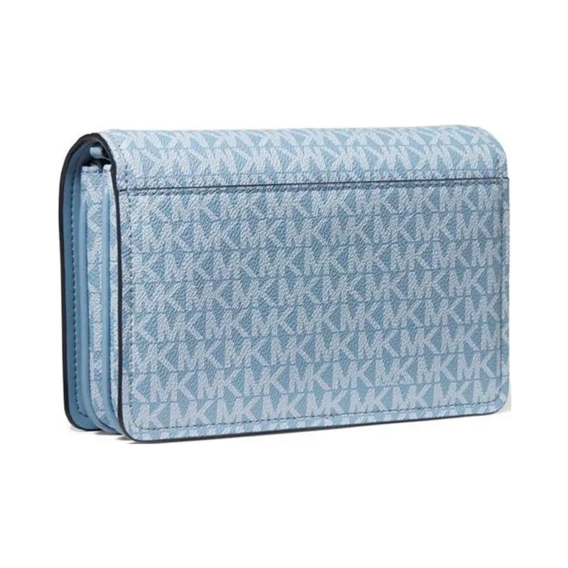 MICHAEL KORS Leather Wallet Crossbody Bag Women's Light Blue Monogram-1