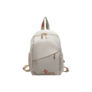 OURFUN Nylon Fabric Backpack Regular Unisex Ecru/Black/Orange