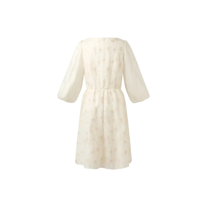 GOELIA Long Sleeved Dress Women's Beige-1
