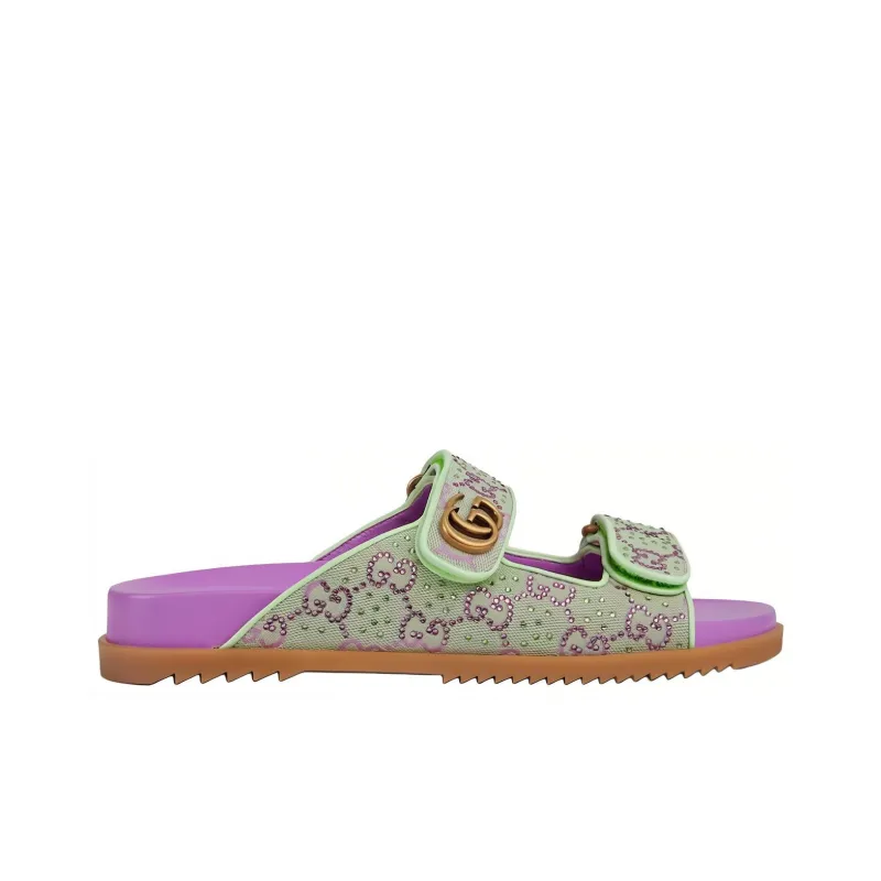 GUCCI Crystal Slip-Resistant Slide Slippers Women's Purple Green-1