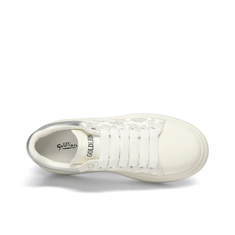 GOLDLION Height Increasing Low Top Skateboard Shoes Women's White-2