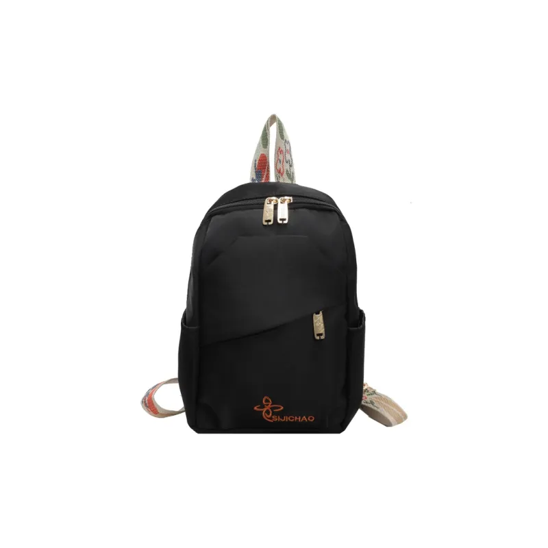 OURFUN Nylon Fabric Backpack Regular Unisex Ecru/Black/Orange-3